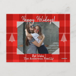Photo Postcard with Red Plaid Background