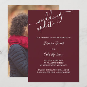 Photo Postponement Card Burgundy Wedding Update