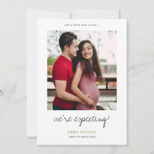 Photo Pregnancy Announcement Card with Gold Text