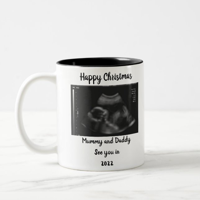 photo Pregnancy Announcement expecting parent 2022 Two-Tone Coffee Mug (Left)