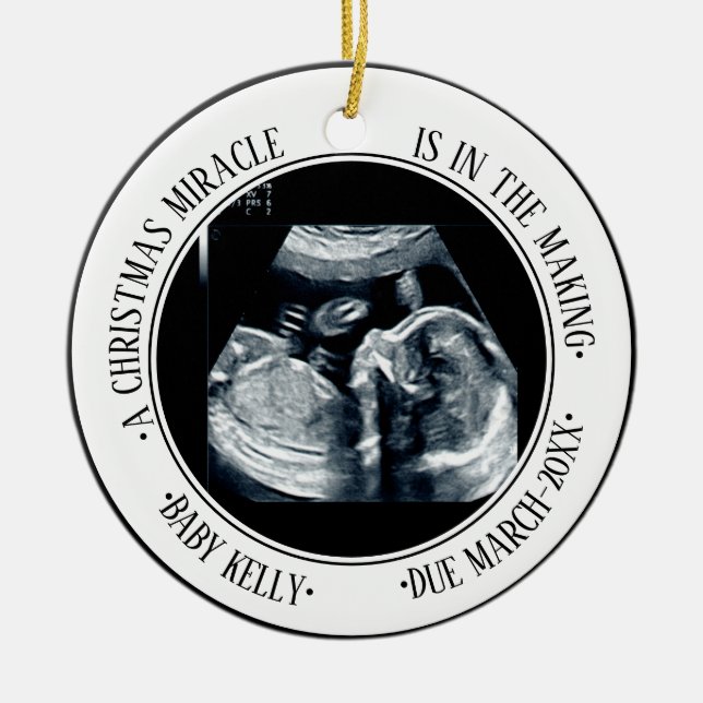 photo Pregnancy Announcement for expecting parents Ceramic Ornament (Front)