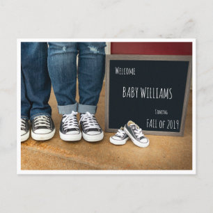 Photo Pregnancy Announcement with Chalkboard Sign Postcard