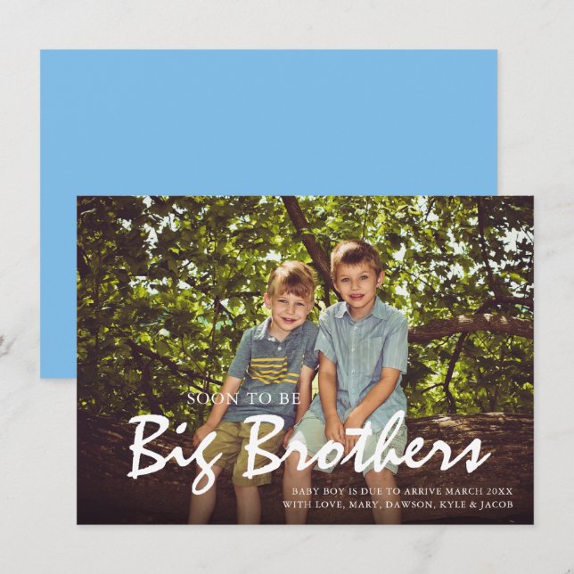 Photo Pregnancy Big Brother Blue Announcement Card (Front/Back)