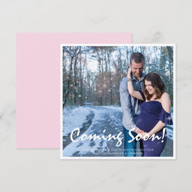 Photo Pregnancy Coming Soon Pink Baby Announcement (Front/Back)