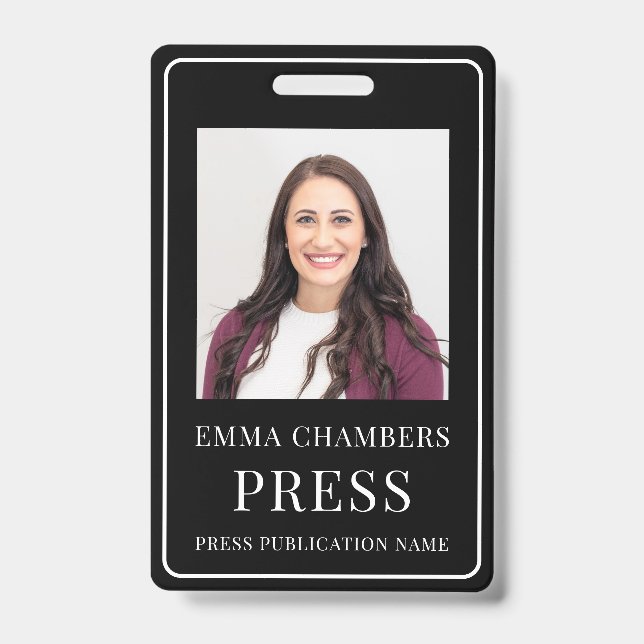 Photo Press Pass Black White ID Badge (Front)
