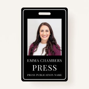Photo Press Pass Black White ID Badge