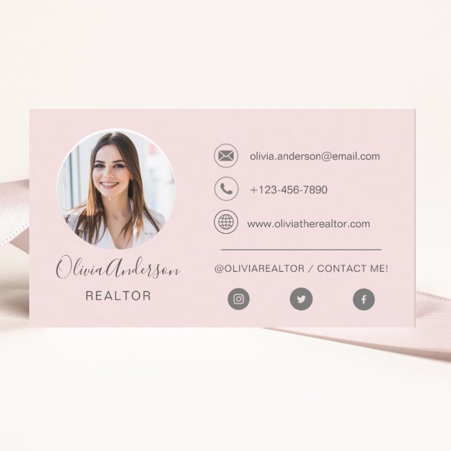 Photo professionnelle Carte de visite rose pâle (Créateur téléchargé)