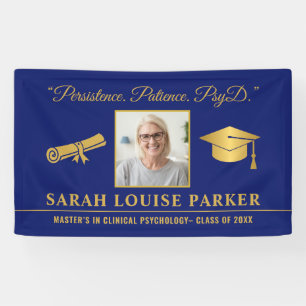 Photo PsyD Graduation 2025 Quote Blue And Gold Banner