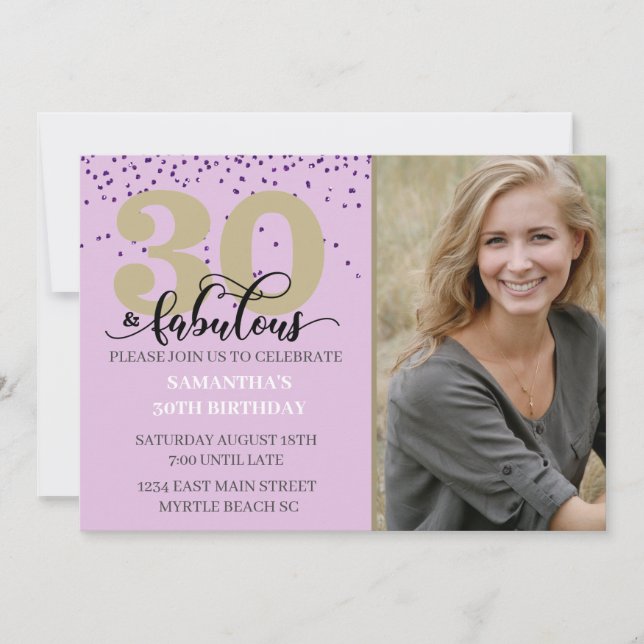 Photo Purple 30 and Fabulous Birthday Party  Invitation (Front)