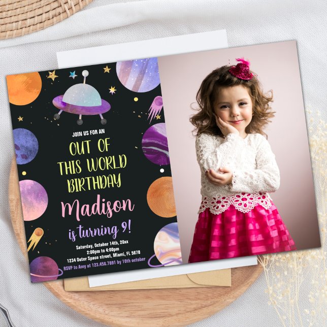 Photo Purple Espace Extérieur Invitations Annivers (Photo Purple Outer Space Birthday Invitations)