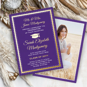 Photo Purple et Gold Foil Faire-part de graduation