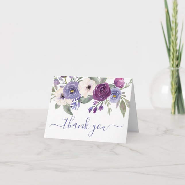 Photo Purple Floral Mariage Carte de remerciements (Devant)