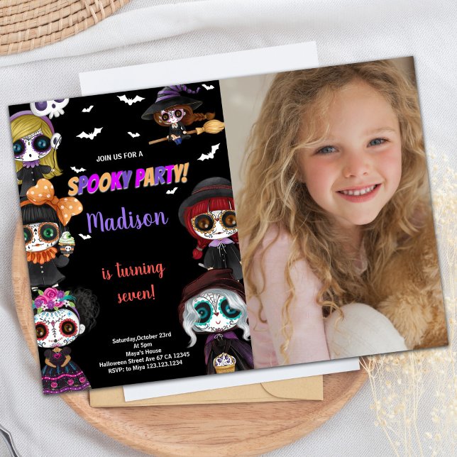 Photo Purple Spooky Black Halloween Birthday Invitation (Photo Purple Spooky Black Halloween Birthday Invitation)