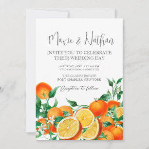 Photo QR Code Boho Orange Blossom Wedding Invitation