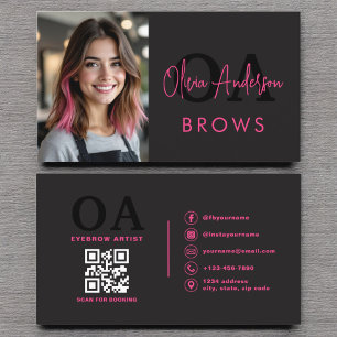 Photo QR Code Eyebrows Brows Artist Hot Pink Black Business Card