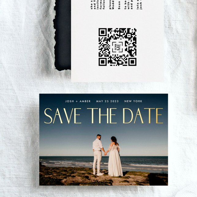 Photo QR code Gold Foil Save The Date Card (Creator Uploaded)