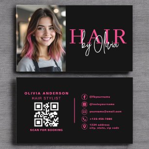 Photo QR Code Hair Stylist Typography Business Card