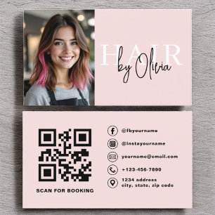 Photo QR Code Hair Stylist Typography  Business Card