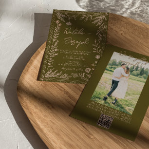 Photo QR Code Hand Drawn Grasslands Floral Wedding Invitation