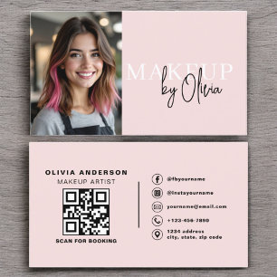 Photo QR Code Makeup Artist Blush Pink Business Card