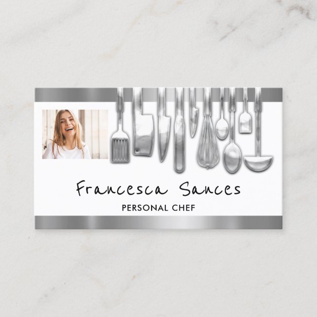 Photo QR Code Personal Chef Cooking Lounge White Business Card (Front)