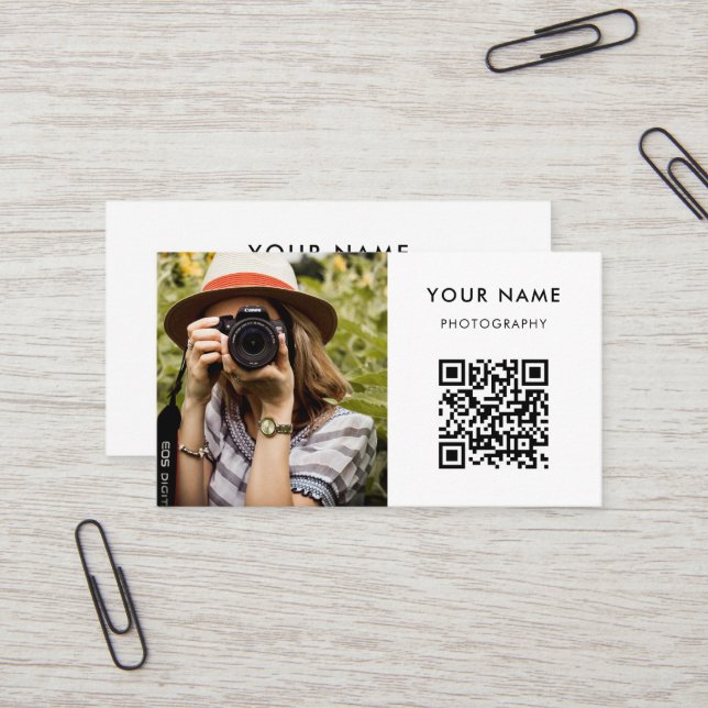 Photo QR Code, Photographer Photography Business C Card (Front/Back In Situ)