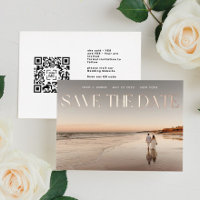 Photo QR code Rose Gold Foil Save The Date Card