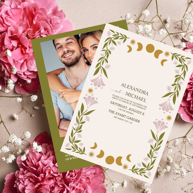 Photo QR Code Vintage Mystical Botanical Wedding Invitation (Creator Uploaded)