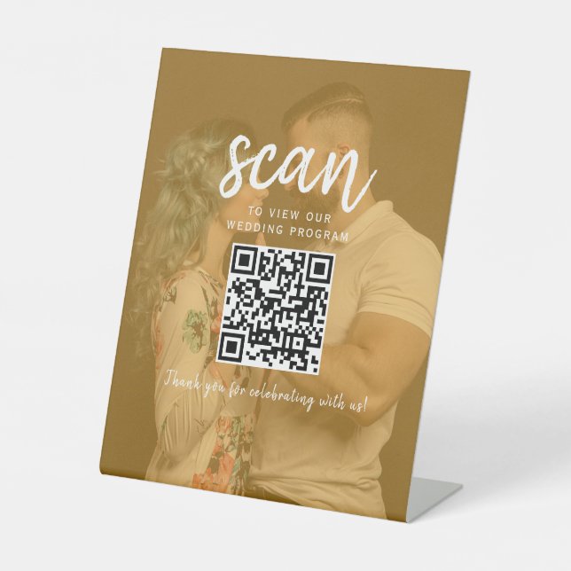 Photo QR Code Wedding Program Pedestal Sign (Front)