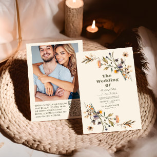 Photo QR Code Whimsical Wildflower Meadow Wedding Invitation