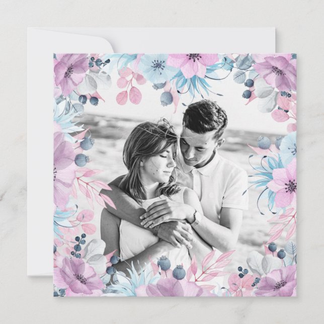 *~* PHOTO QR RSVP Floral Frame AR12 Wedding Invitation (Front)
