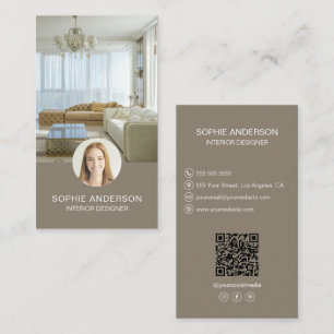Photo QR Social Media Taupe Interior Designer Business Card