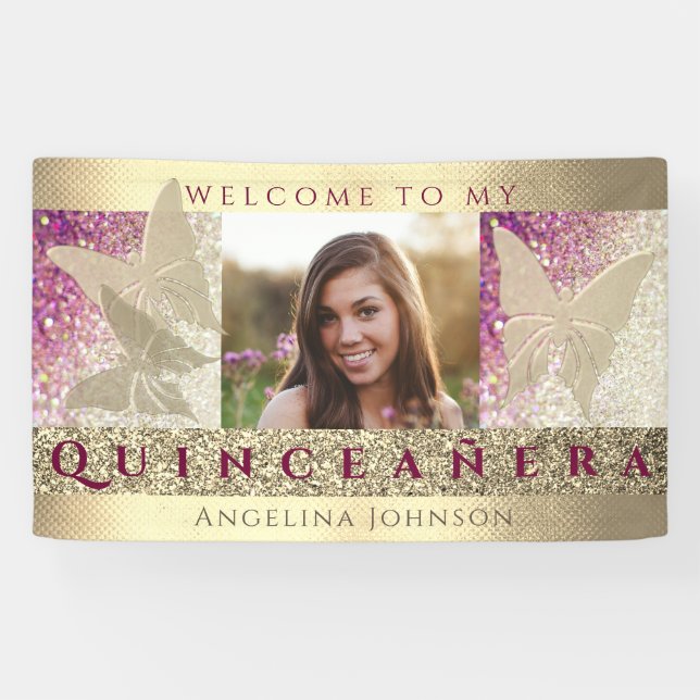 Photo Quinceanera Birthday Banner (Horizontal)