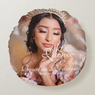 Photo Quinceanera  Elegant simple 15th Birthday  Round Pillow
