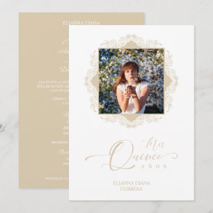 Photo Quinceañera Español Effect Golden Lace Invitation