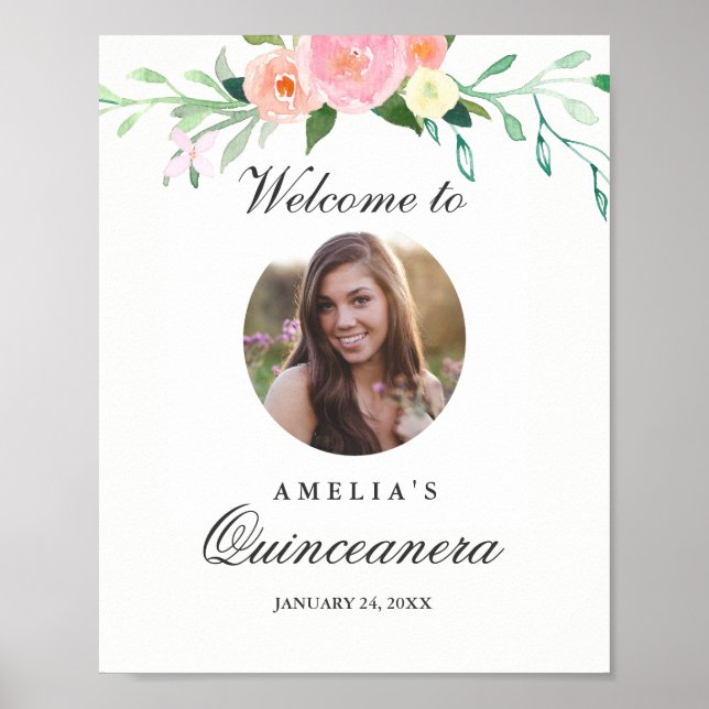 Photo Quinceanera Welcome Sign Botanical (Front)