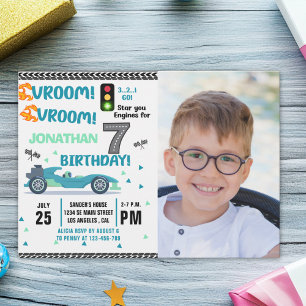Photo Race Car • 7th Birthday Racing Party Invitation