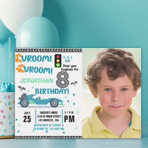 Photo Race Car • 8th Birthday Boy Invitation