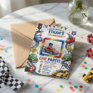 Photo Race Car Birthday  Personalized  Invitation