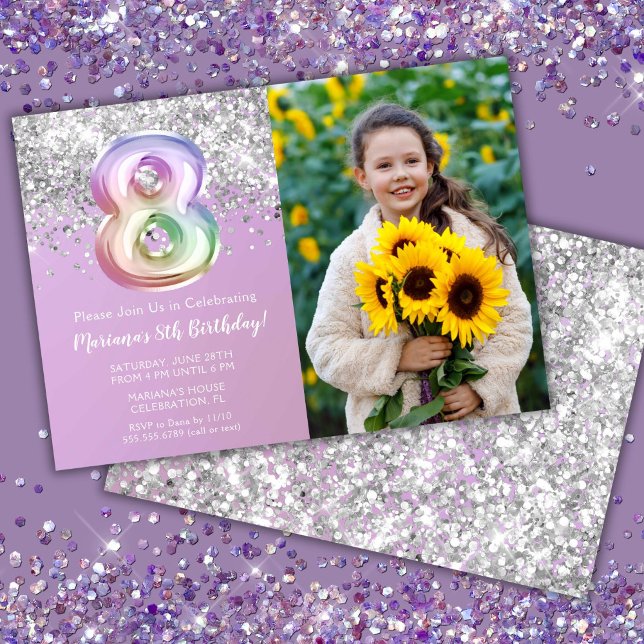 Photo Rainbow Sparkle 8th Birthday Invitation (Creator Uploaded)