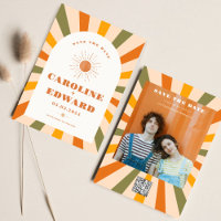 Photo Rainbow Wavy Groovy Save the Date Qr Code