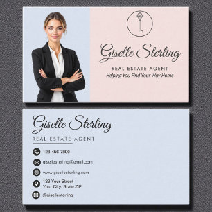 Photo Real Estate Agent French Blue Blush Business Card