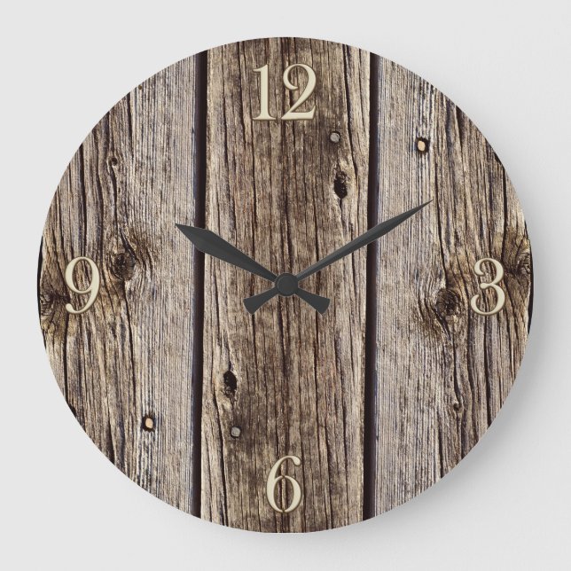 Photo Realistic Rustic, Weathered Wood Board Large Clock (Front)