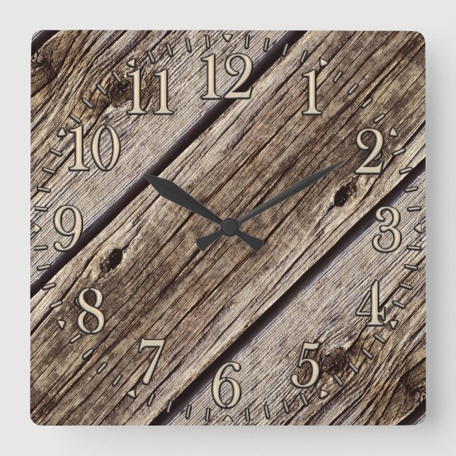 Photo Realistic Rustic, Weathered Wood Board Square Wall Clock (Front)