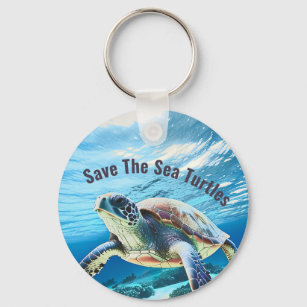 Photo Realistic Sea Turtle   Save The Sea Turtle Keychain