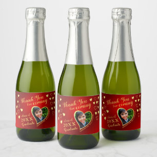 Photo Red and Gold Thank You 2025 Graduation Favou Sparkling Wine Label