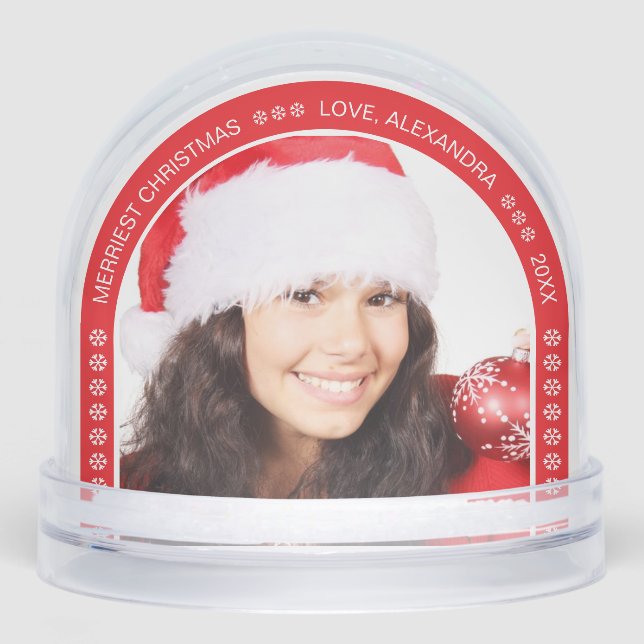 Photo Red Arch Merriest Christmas White Snowflakes Snowglobe (Front)
