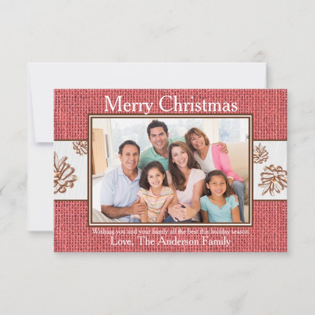 Photo Red Burlap Pinecones - Carte de Noël 3x5 (Devant)