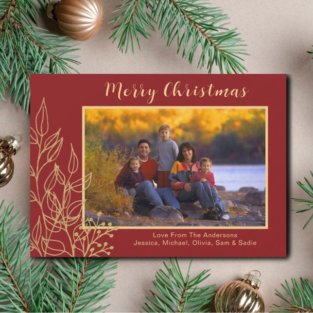 Photo Red Gold  Merry Christmas Holiday Card (Creator Uploaded)
