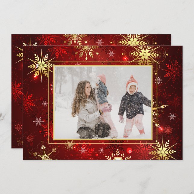 Photo Red Gold Snowflake Christmas Xmas Holiday (Front/Back)